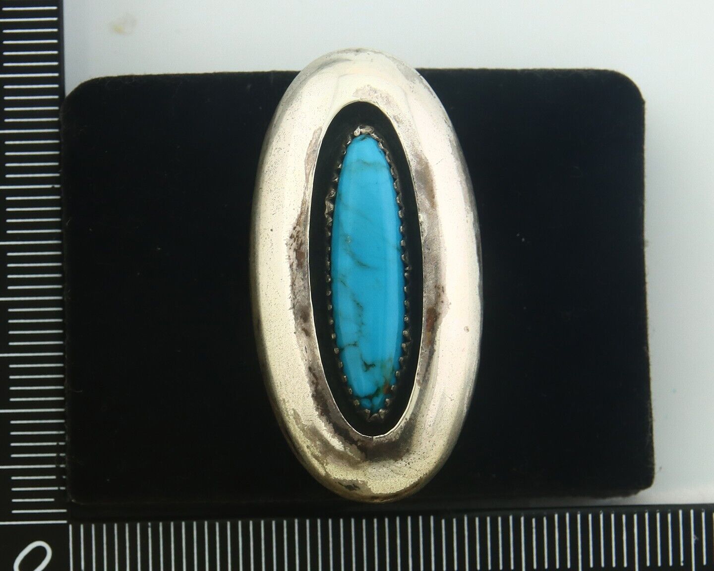 Navajo Ring 925 Sterling Turquoise Handmade Native Artist C.80's Size 8.0