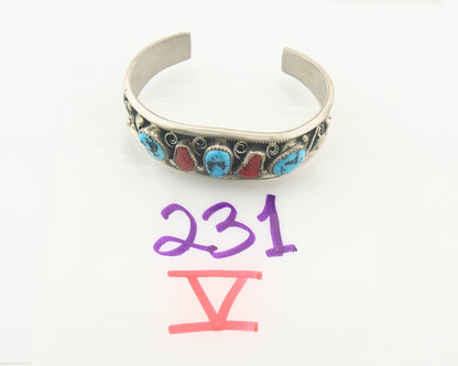 Vintage Navajo Bracelet 925 Silver Handmade Authentic Gemstone Signed JM