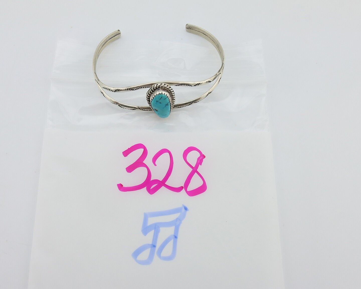 Navajo Bracelet 925 Silver Sleeping Beauty Turquoise Signed Robert Vandover C80s