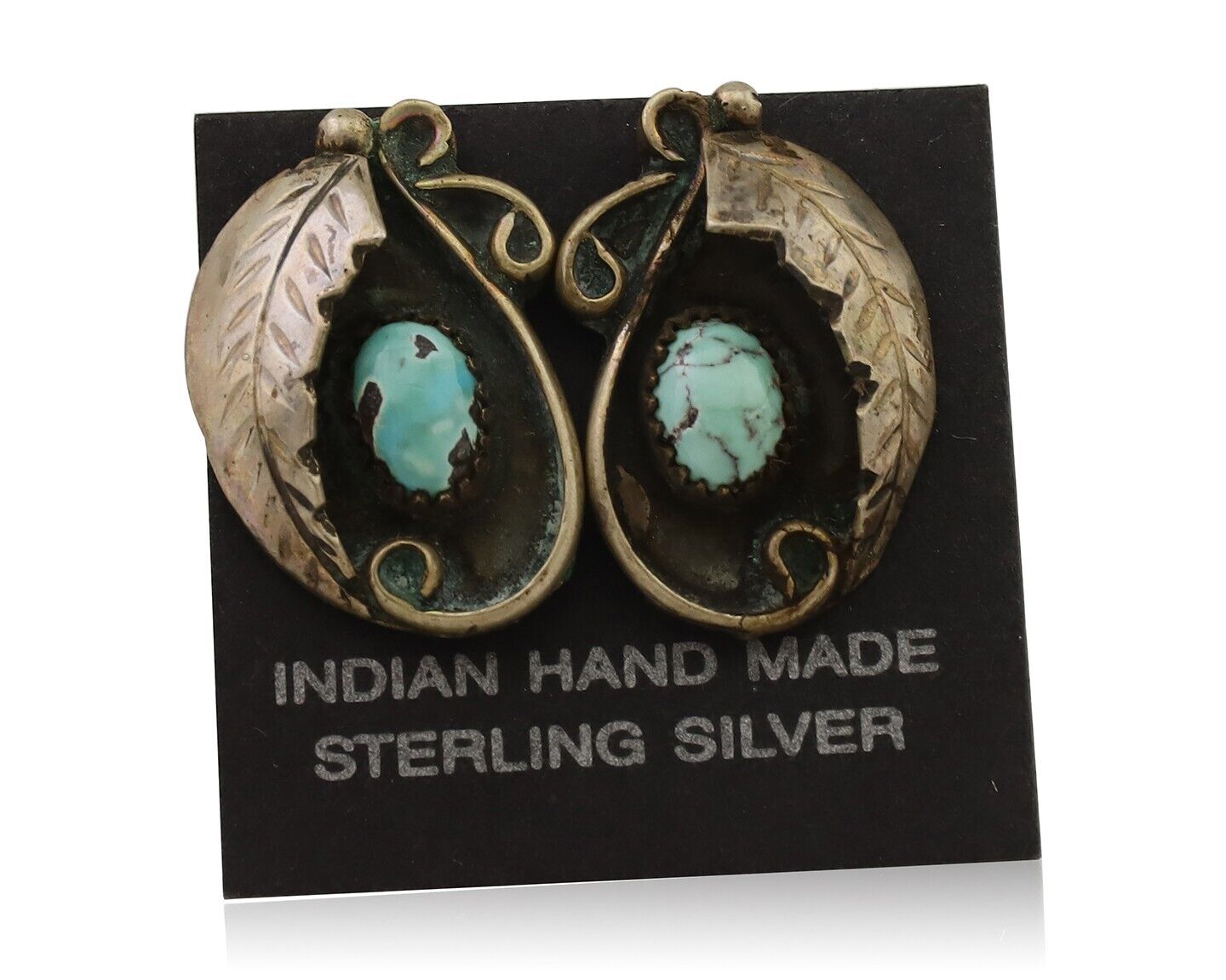 Navajo Earrings 925 Silver Natural Turquoise Native American Artist C.80's