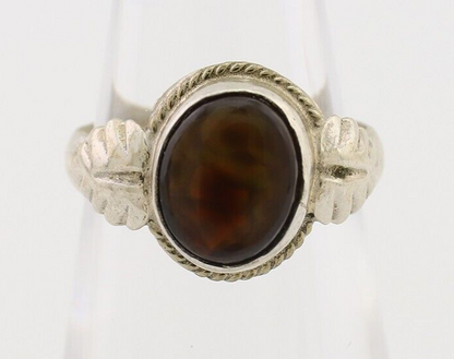 Navajo Handmade Ring 925 Silver Natural Fire Opal Native Artist Size 5.0 C.80's