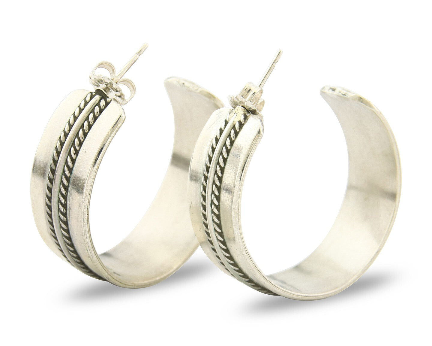 Navajo Hoop Earrings Sterling Silver Vintage Authentic Signed Ron Yazzie