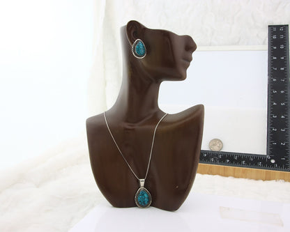 Navajo Necklace Earrings Set Sterling Silver Turquoise Vintage Signed AB