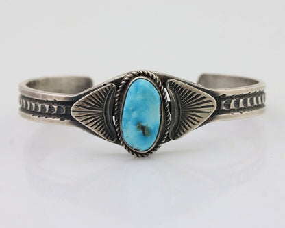 Navajo Cuff Bracelet 925 Silver Natural Blue Turquoise Artist Signed AL C.80's