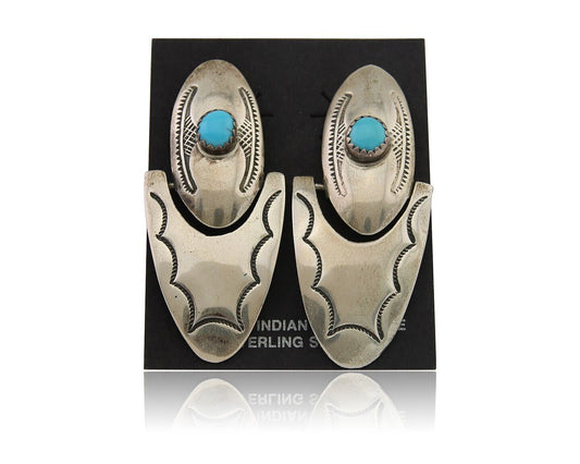 Navajo Dangle Earrings 925 Silver Natural Turquoise Native American Artist C80s