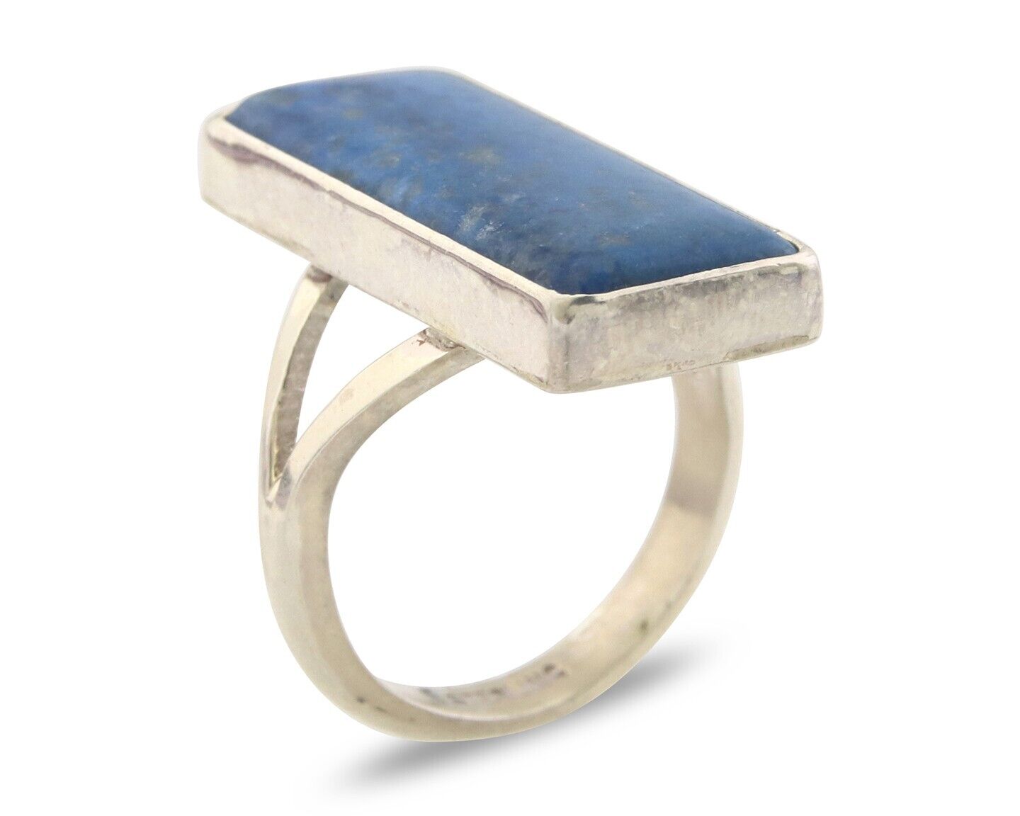 Navajo Ring 925 Sterling Lapis Handmade Native Artist C.80's Size 6.0