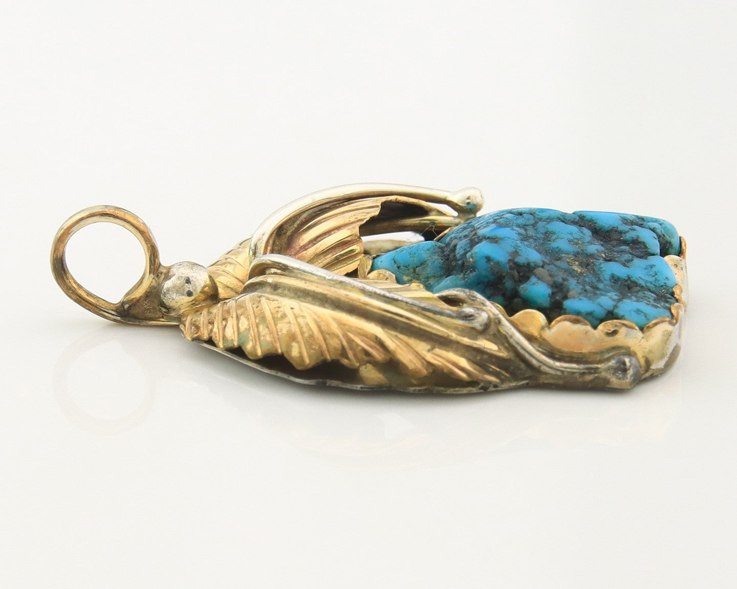 Navajo Pendant Sterling Silver & Gold Natural Blue Turquoise Authentic Native