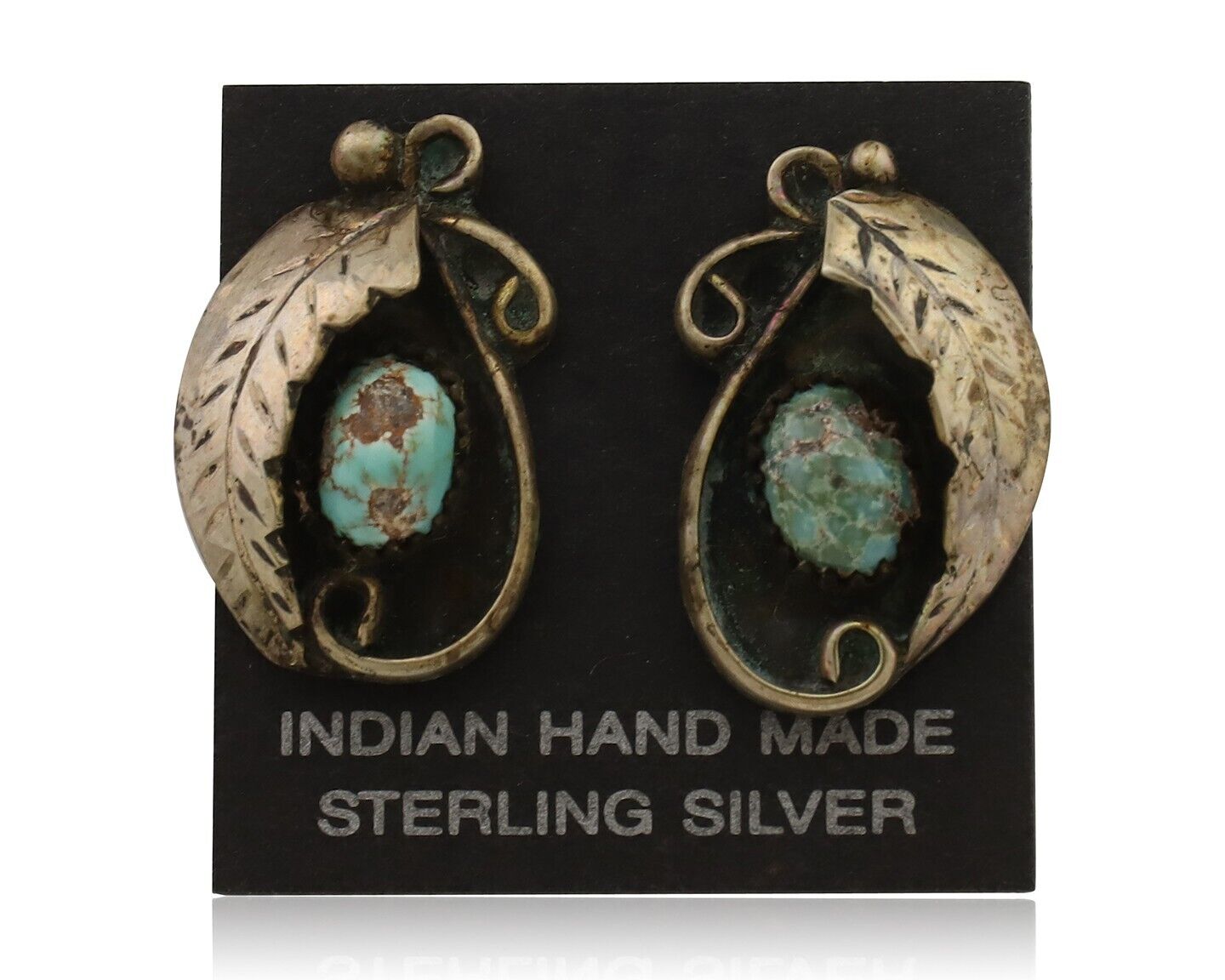 Navajo Earrings 925 Silver Natural Turquoise Native American Artist C.80's