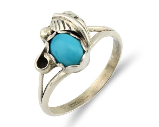 Navajo Ring .925 Silver Sleeping Beauty Turquoise Native American Artist C.80's