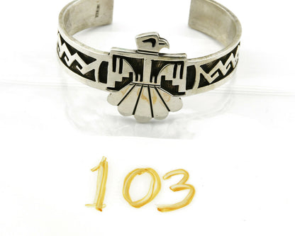 Navajo Handmade Bracelet .925 Silver Thunderbird Overlay Cuff