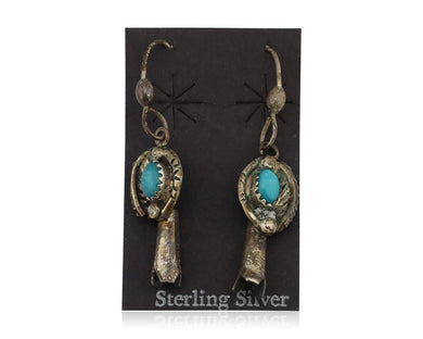 Navajo Earrings 925 Silver Natural Blue Artist Signed Turquoise P HALE C.80's