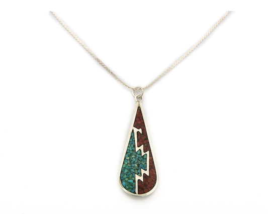 Navajo Necklace Sterling Silver Authentic Inlaid Gemstone Native American