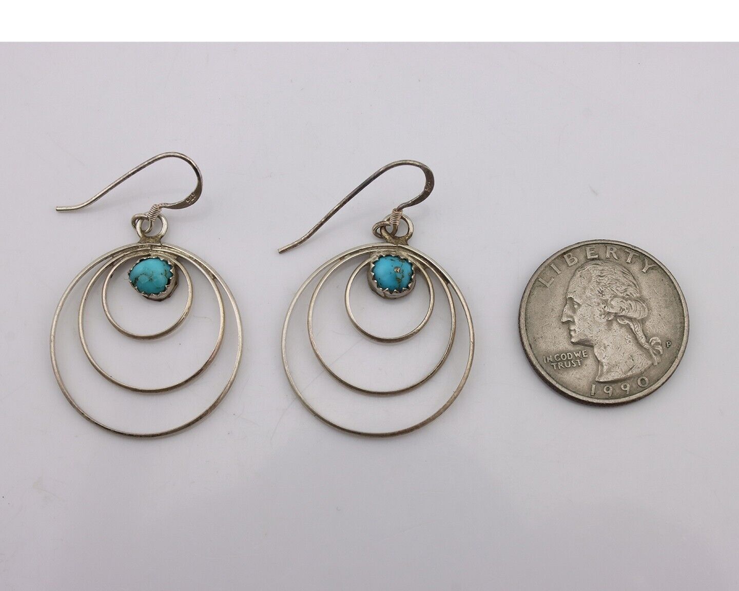 Navajo Dangle Handmade Earrings 925 Silver Blue Turquoise Native Artist C.80's