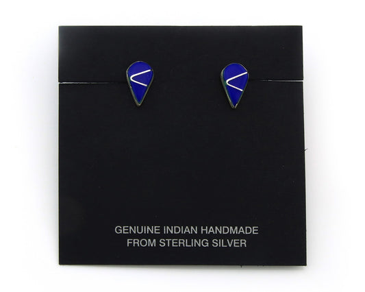 Navajo Earrings Sterling Silver Inlaid Natural Lapis Vintage Handmade