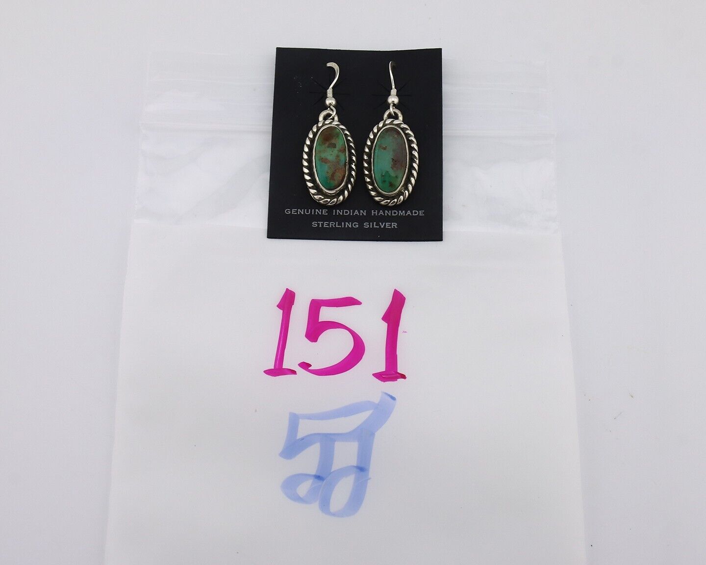 Navajo Earrings 925 Silver Natural Green Turquoise Native Artist C.80s