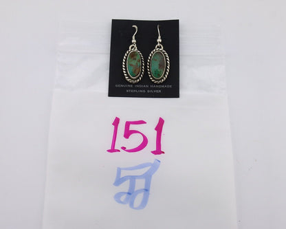 Navajo Earrings 925 Silver Natural Green Turquoise Native Artist C.80s