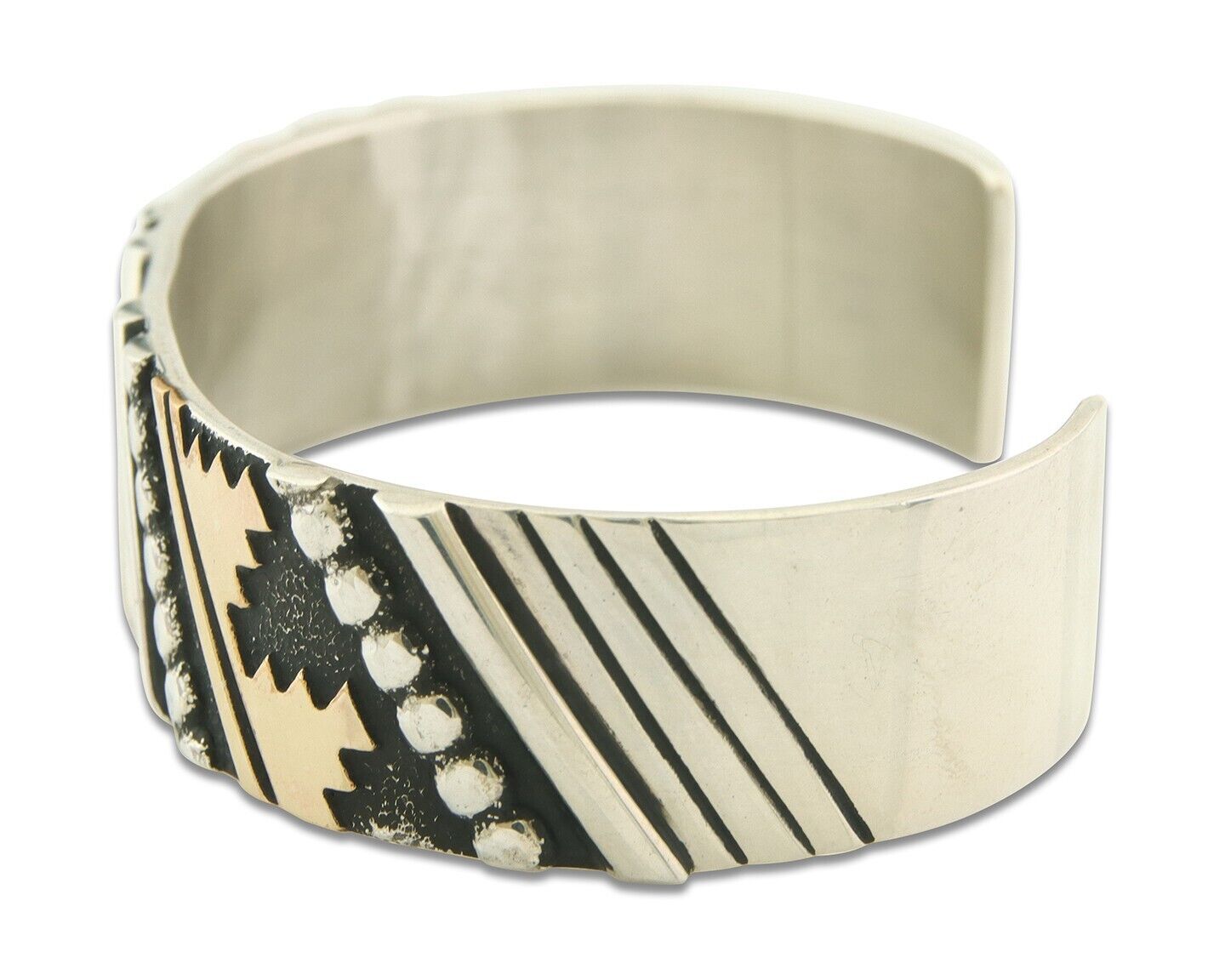 Navajo Bracelet Gold & 925 Silver Handmade 16 mm Wide Signed Thomas Singer C80s