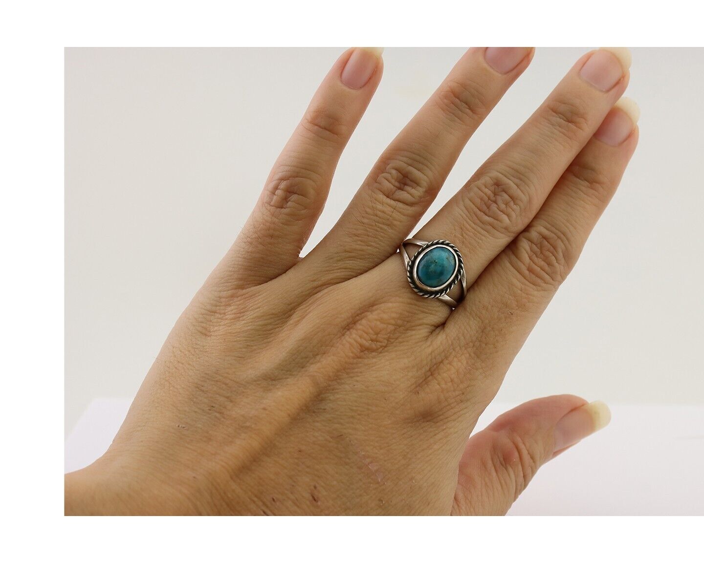 Navajo Ring 925 Silver Kingman Turquoise Native American Artist C.80's