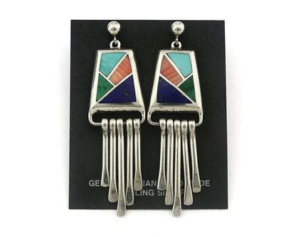 Navajo Earrings 925 Sterling Silver Natural Gemstones Signed Teme C.80's