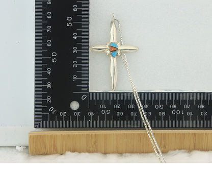 Navajo Cross Necklace Sterling Silver Authentic Natural Gemstones Signed M