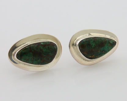 Navajo Shield Earrings 925 Silver Natural Turquoise Artist Signed M.S. C.80's