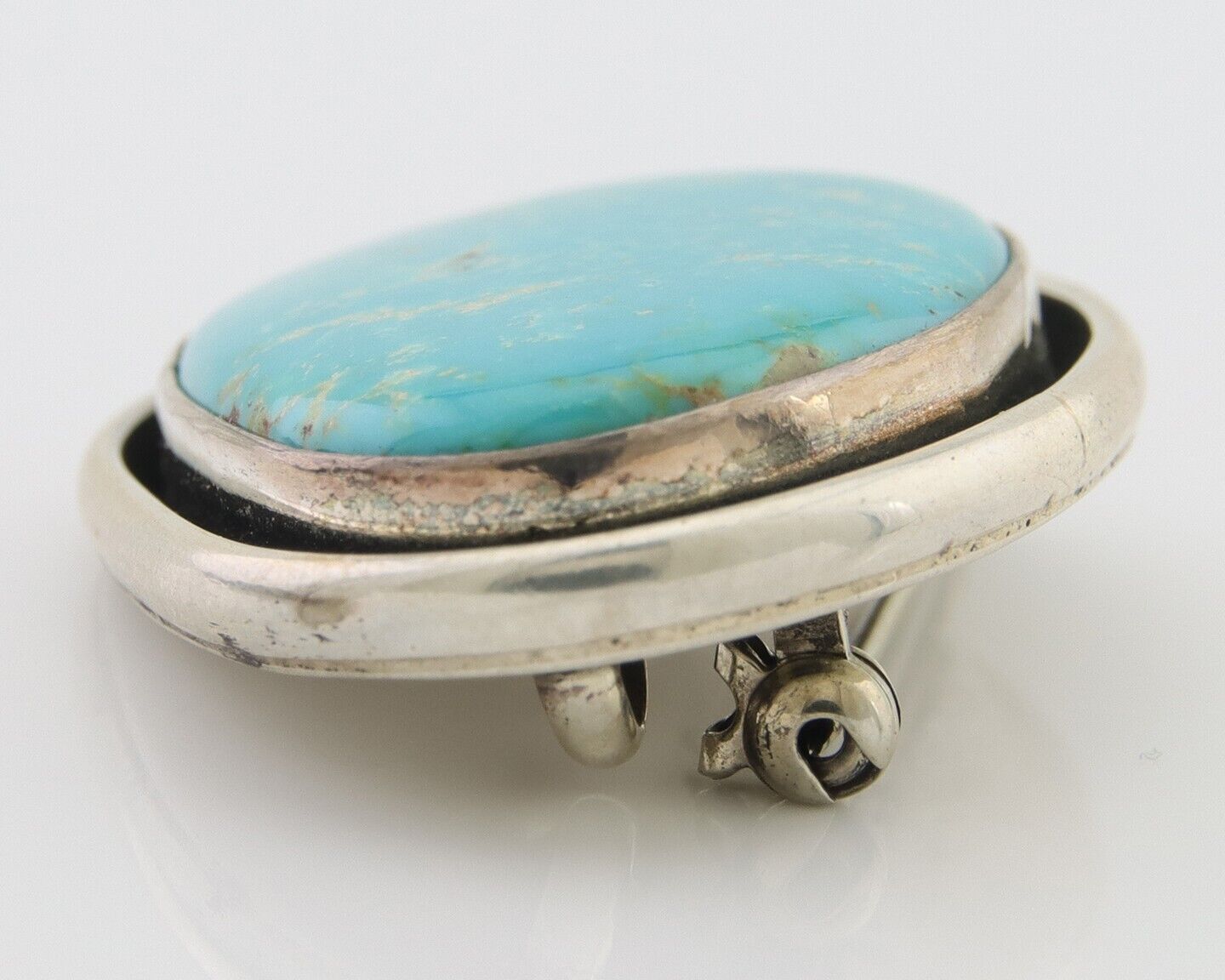 Navajo Pin Pendant 925 Silver Globe Turquoise Artist Signed Doug Zachary C.80's