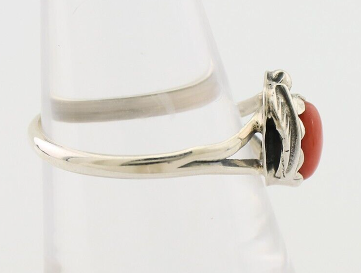 Navajo Handmade Ring 925 Silver Natural Coral Native Artist Size 7.0 C.80's