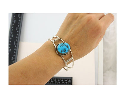 Navajo Bracelet 925 Silver Natural Blue Turquoise Native American Artist C.80s
