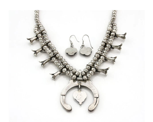 Navajo Squash Necklace Earring Set Sterling Silver Vintage Handmade C.80's