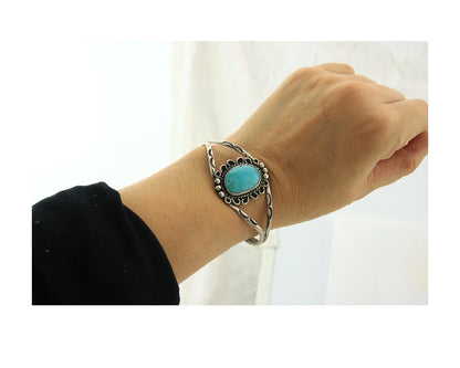 Navajo Cuff Bracelet Sterling Silver Vintage Turquoise Handmade Signed LL