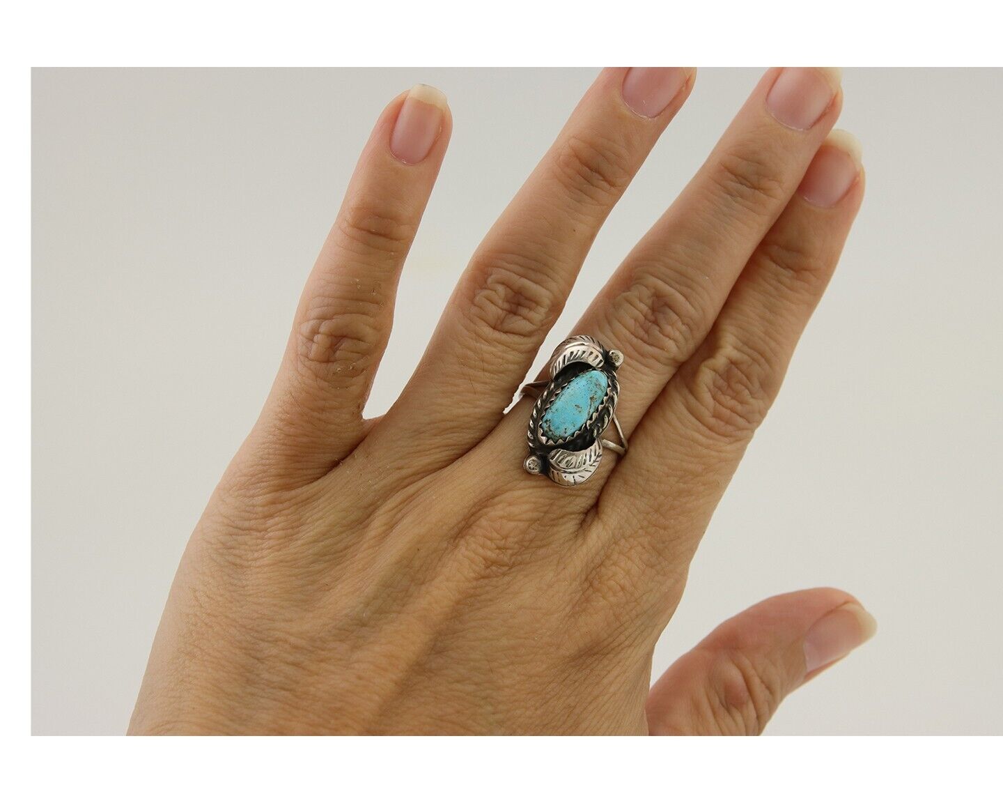 Navajo Ring 925 Silver Natural Blue Turquoise Native American Artist C.80's