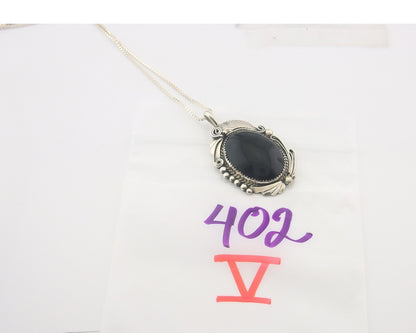 Navajo Sterling Silver Necklace Onyx Authentic Vintage Signed Justin Morris