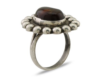 Navajo Handmade Ring 925 Silver Natural Fire Opal Native Artist Size 6.25 C.80's