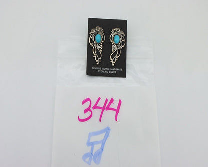 Navajo Earrings 925 Silver Natural Blue Turquoise Native American Artist C.80s