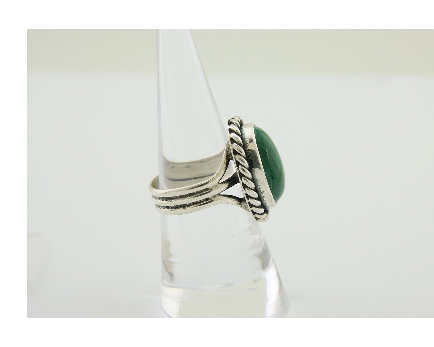 Navajo Ring 925 Silver Natural Malachite Native American Artist C.80's