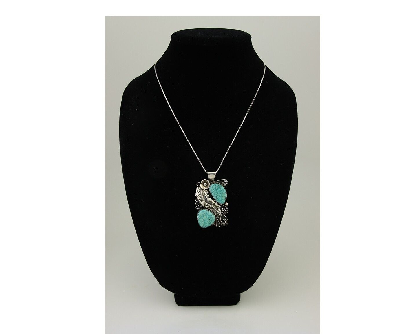 Navajo Necklace 925 Silver Natural Turquoise Artist Signed M Thomas C.80's