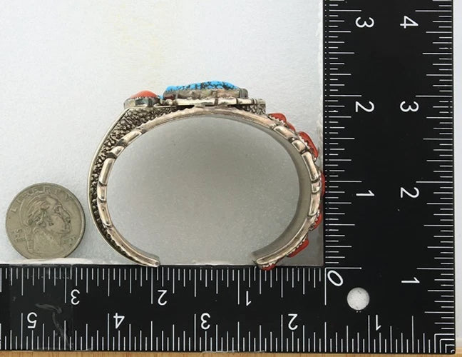 Navajo Cuff Bracelet Sterling Silver Natural Gemstone Vintage Signed ST