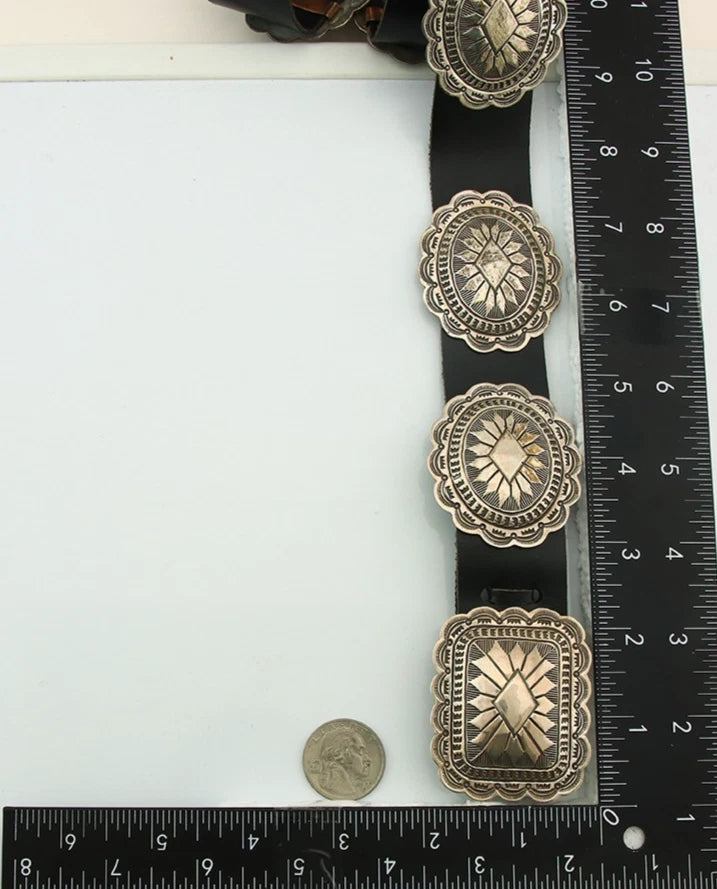 Navajo Concho Belt Sterling Silver Handmade Vintage Signed Secatero
