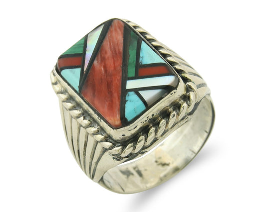 Vintage Navajo Ring 925 Sterling Natural Gemstone Signed C Montoya Size 11.25