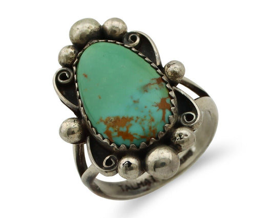 Navajo Ring 925 Silver Natural Turquoise Native Artist Signed TALHAT C.80's