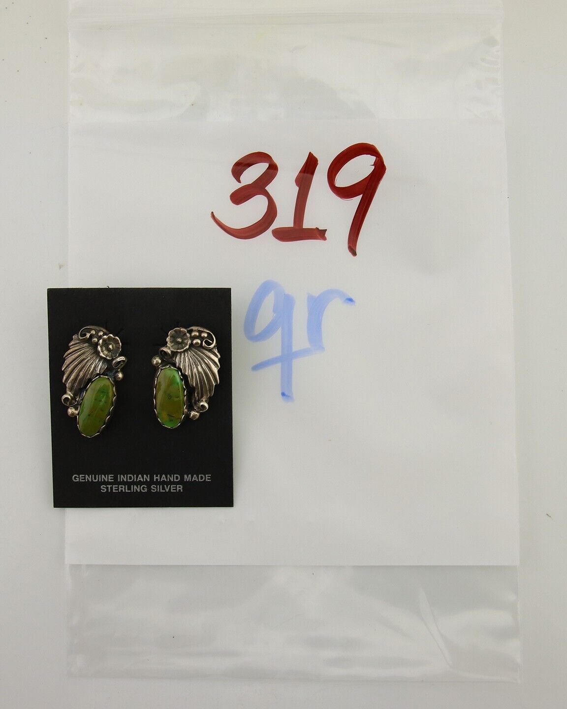 Navajo Earrings 925 Silver Natural Green Turquoise Native Artist Signed C.80's