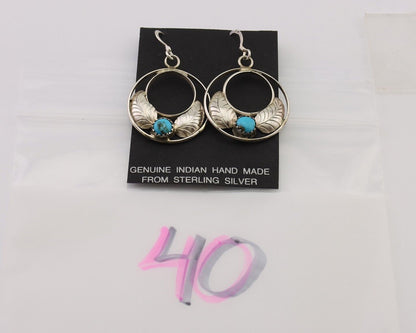 Navajo Handmade Dangle Earrings 925 Silver Blue Turquoise Native Artist C.80's