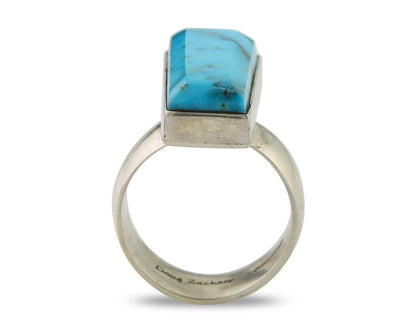 Navajo Ring .925 Sterling Blue Turquoise Artist Signed Doug Zachary C.80's