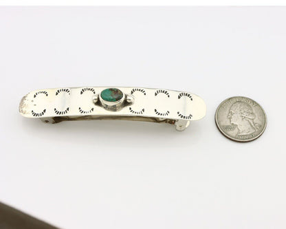 Women Navajo Hair Clip Barrette 925 Silver Hand Stamped Native American Artist