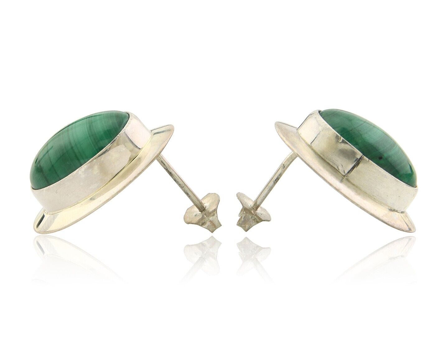 Navajo Earrings 925 Silver Natural Malachite Native American Artist C.80's