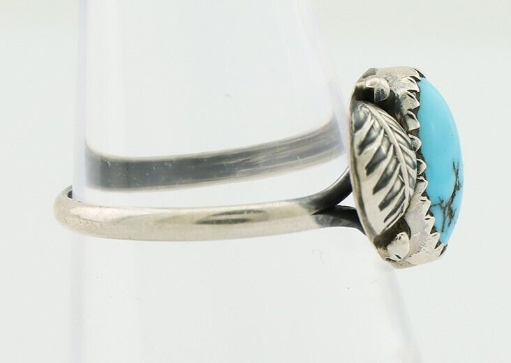 Navajo Ring 925 Silver Sleeping Beauty Turquoise Native American Artist C.80's