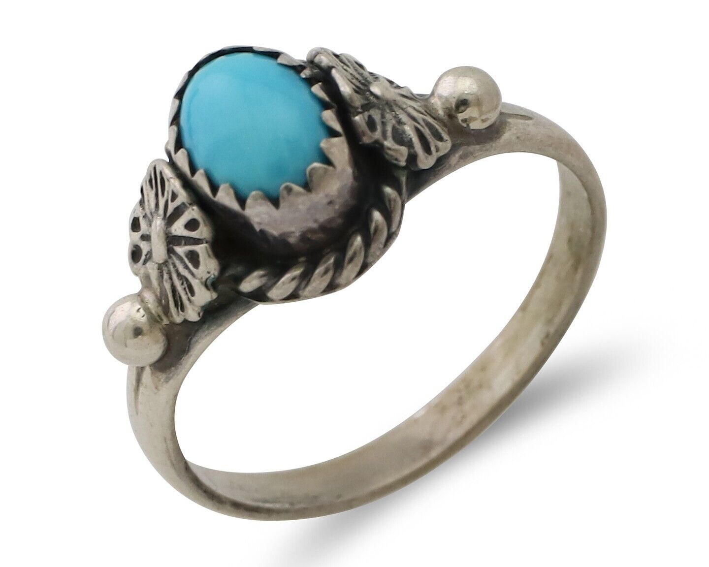 Navajo Ring 925 Silver Kingman Turquoise Native American Artist Made In 1985