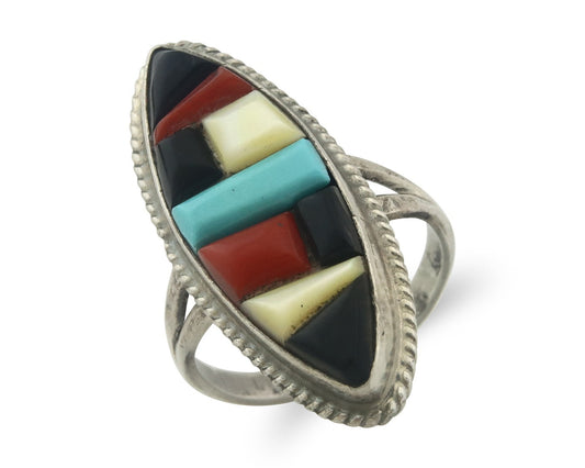 Vintage Zuni Ring Sterling Silver Authentic Gemstone Handmade Size 6.25