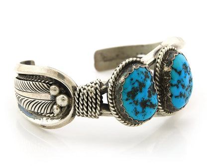 Navajo Cuff Bracelet Sterling Silver Turquoise Vintage Native Artist Signed G