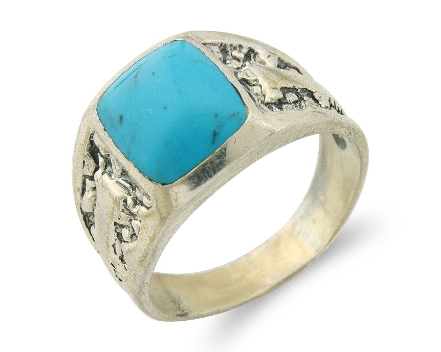 Men Vintage Nugget Ring 925 Sterling Turquoise Artist Signed SC Size 10